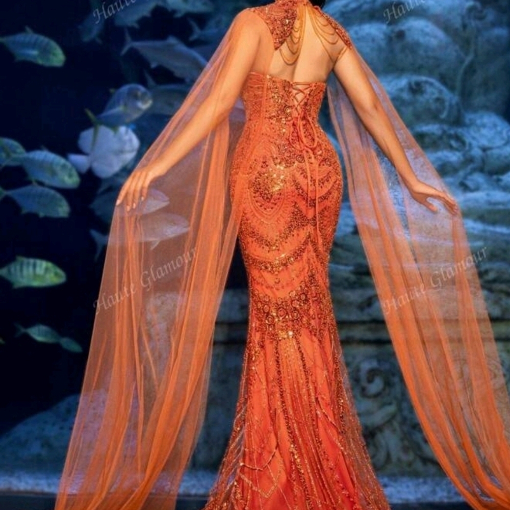 Glamour Vibrant Orange Prom Gown - Picture 5 of 5